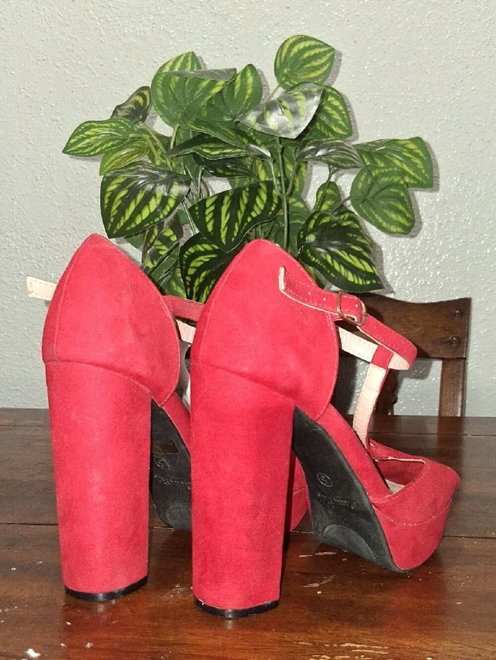 Dream Pairs Red T-Strap Platform Heels